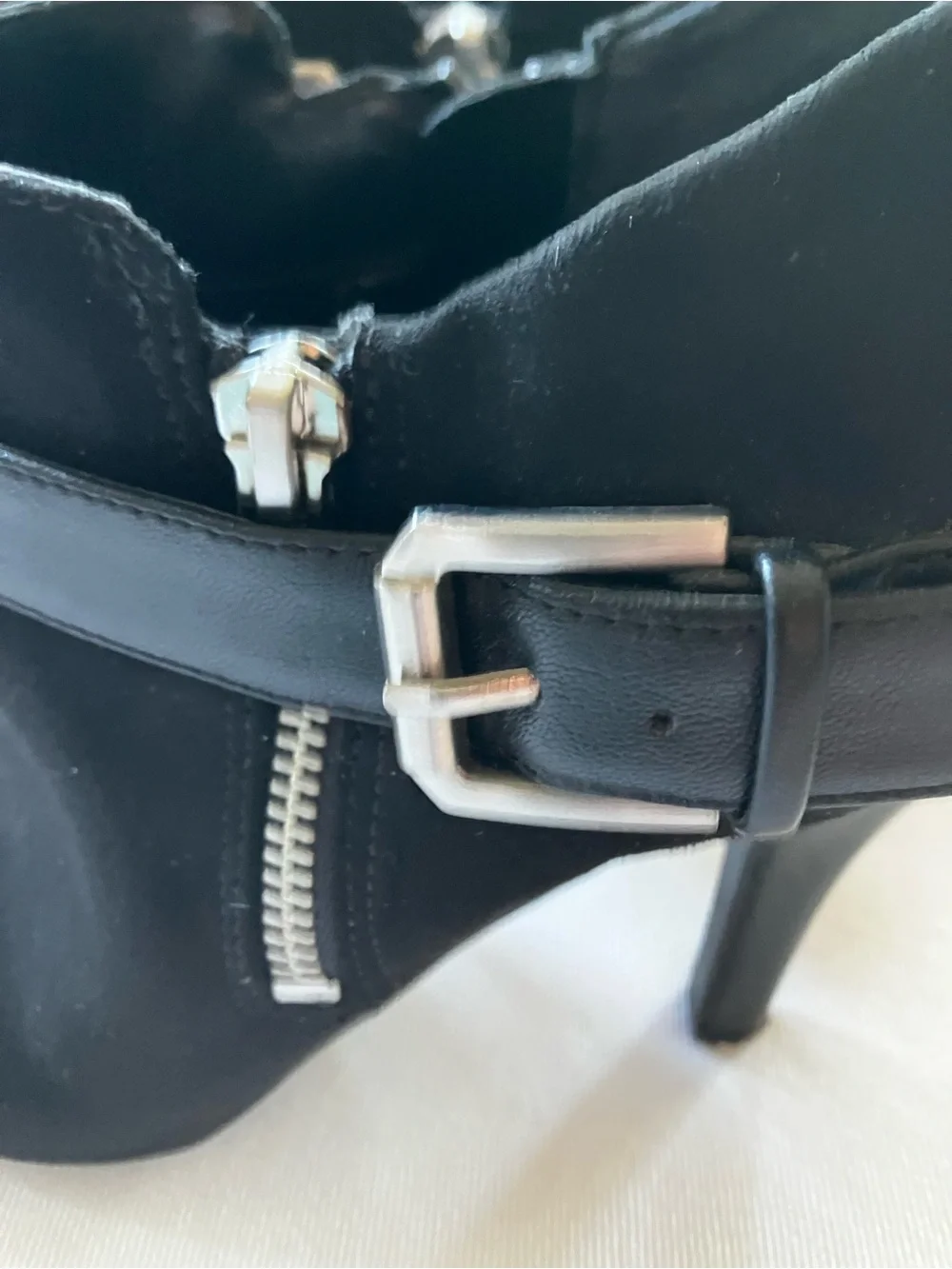Fergalicious Size 8 Black High-Heel Ankle Booties Side Zipper with Buckle
